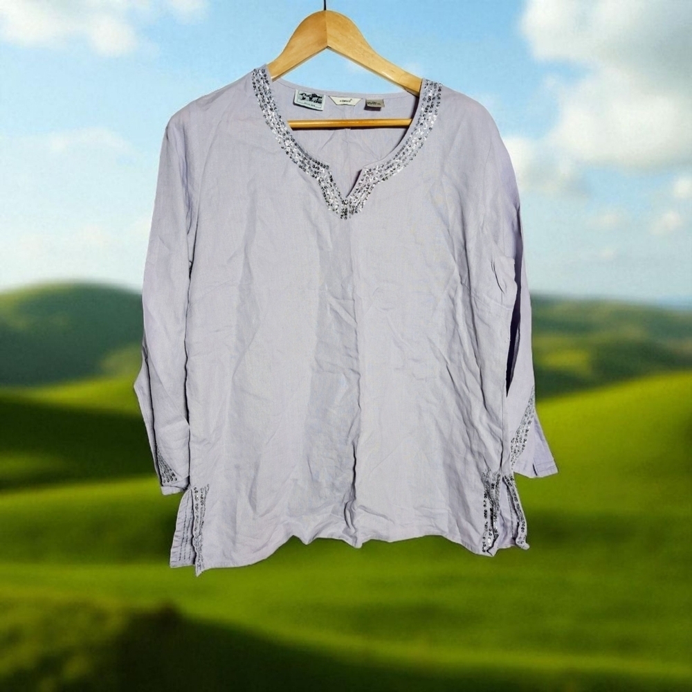 Edward Irish Linen XL Sequined Gray/Lavender Women's Blouse